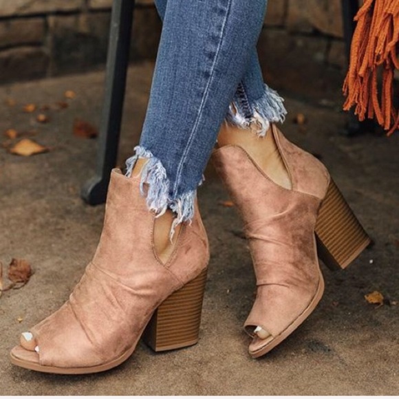A Mermaid's Epiphany Shoes - Quinn | Peep Toe Bootie | Taupe